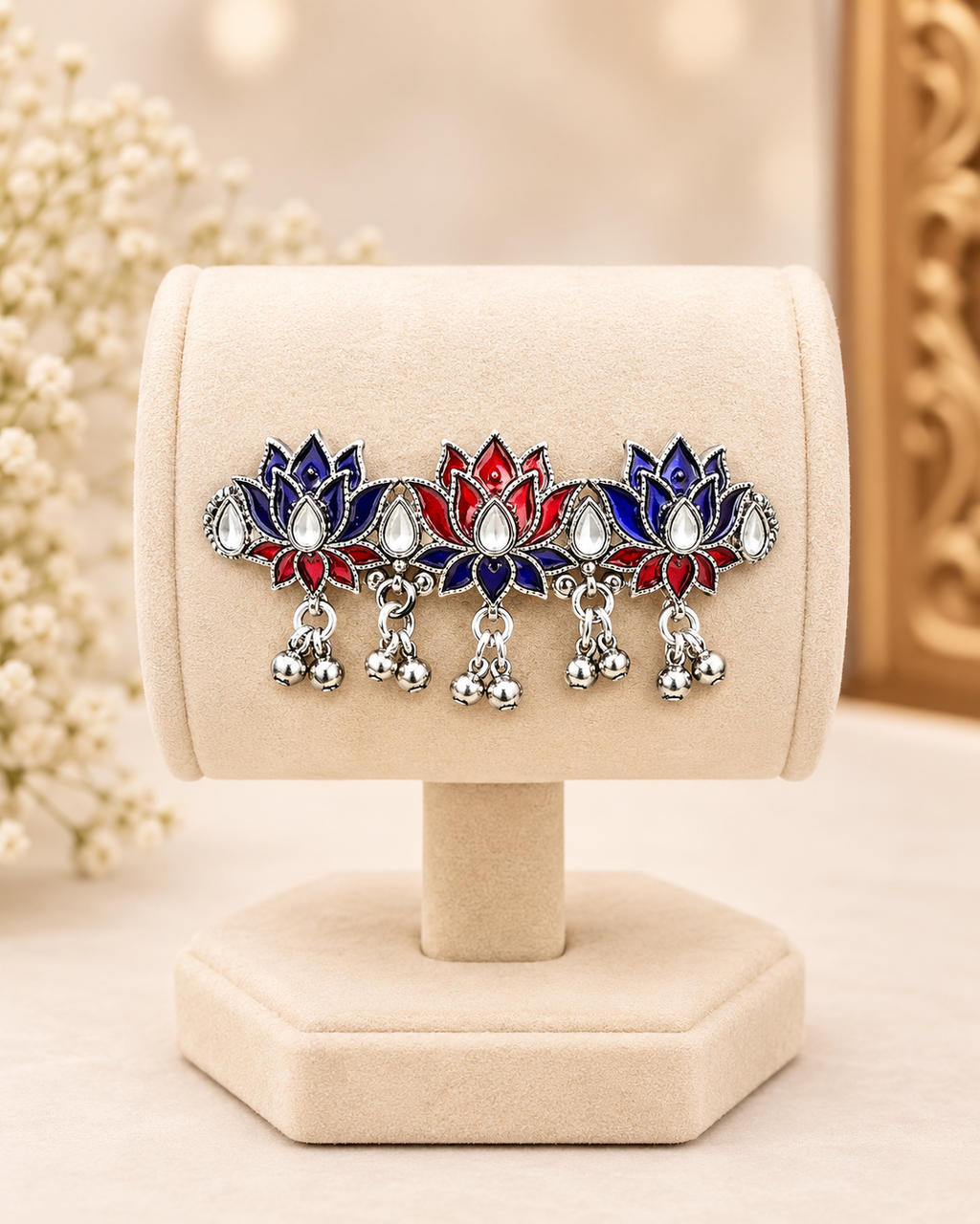 Oxidised Lotus Ghungroo Bracelet