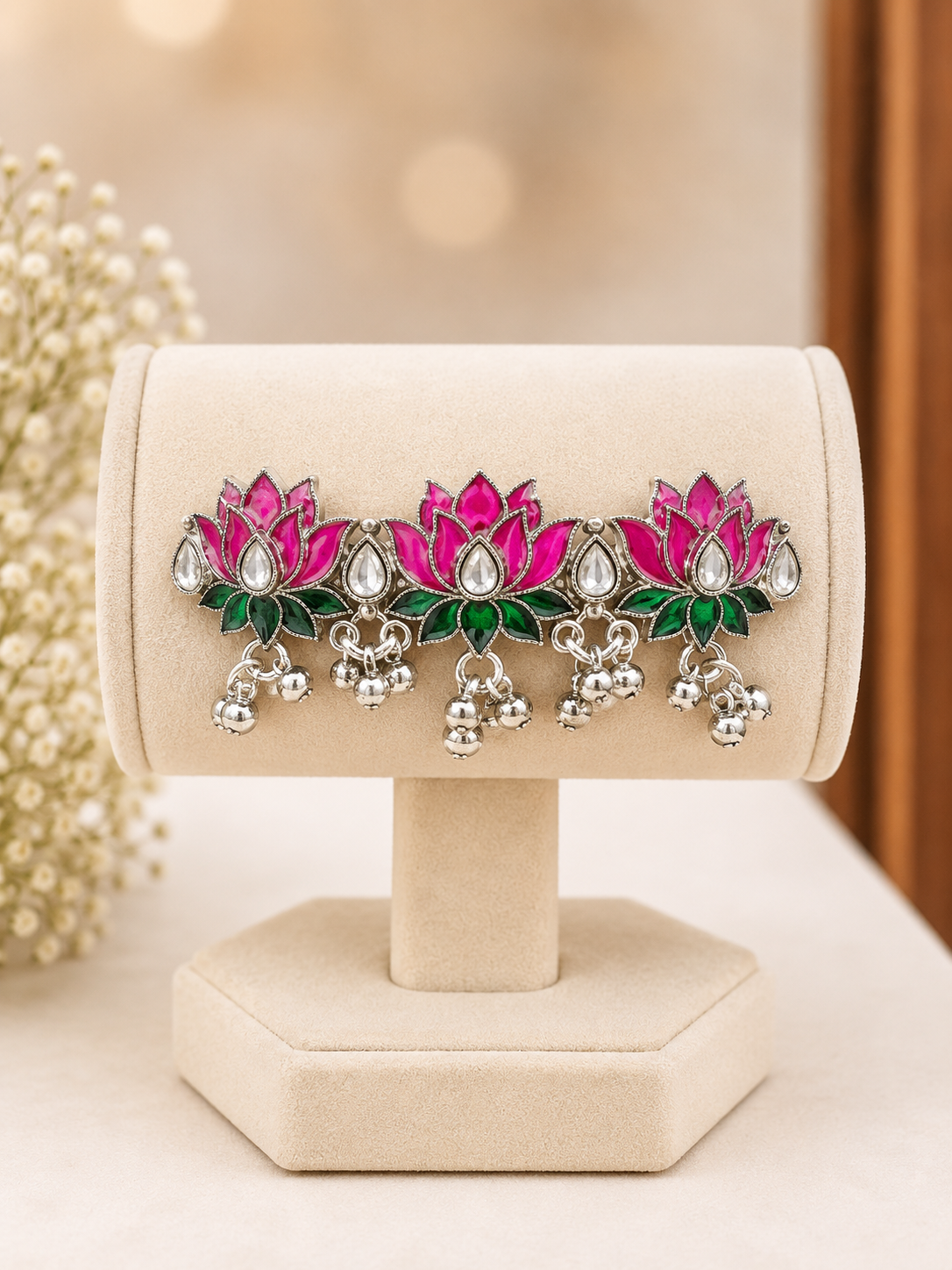 Oxidised Lotus Ghungroo Bracelet