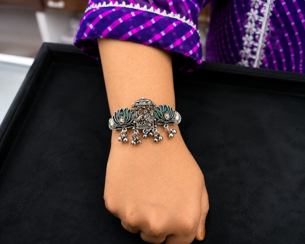 Oxidised Lotus Ghungroo Bracelet