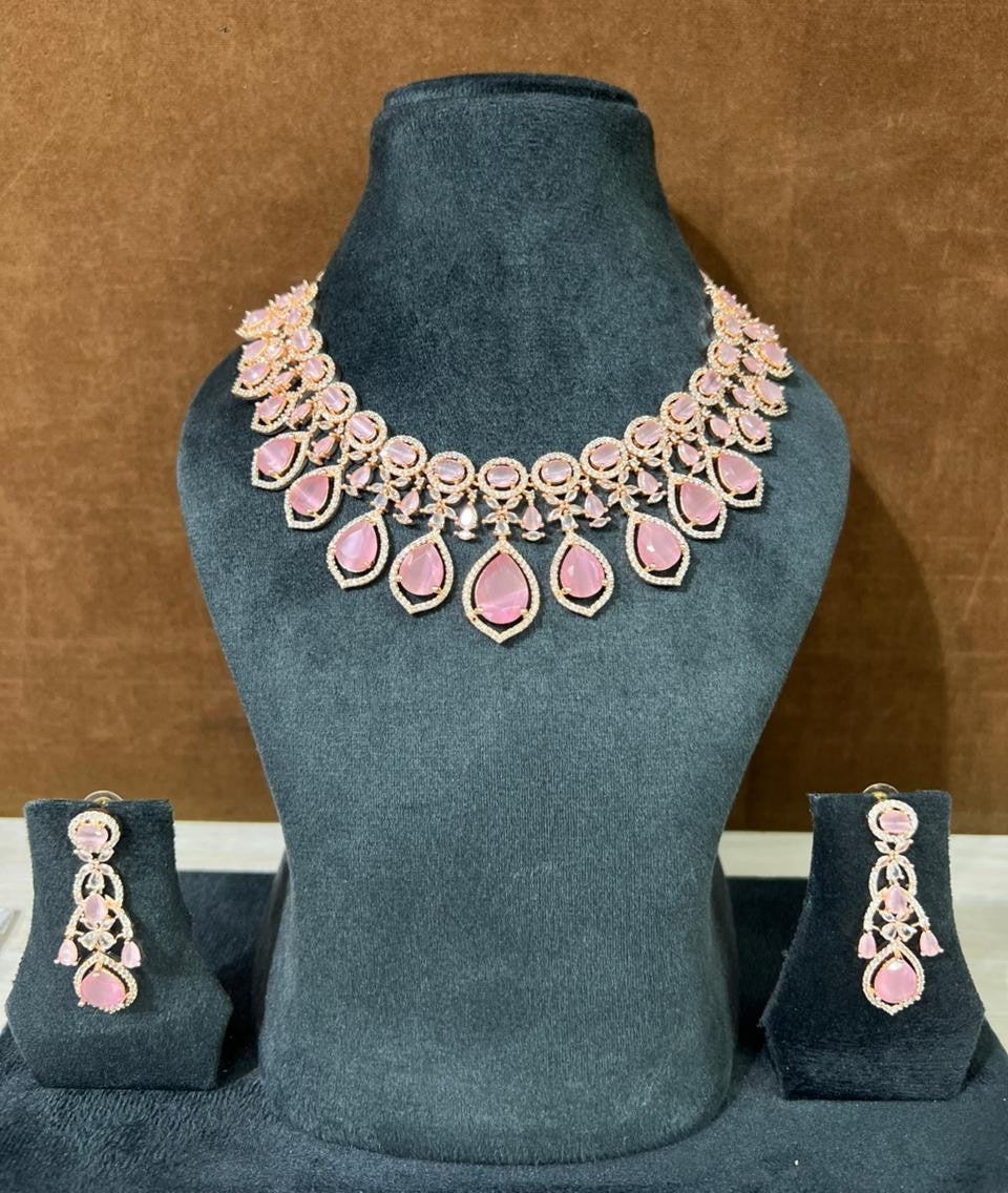 Pink Rose Gold Leaf Necklace