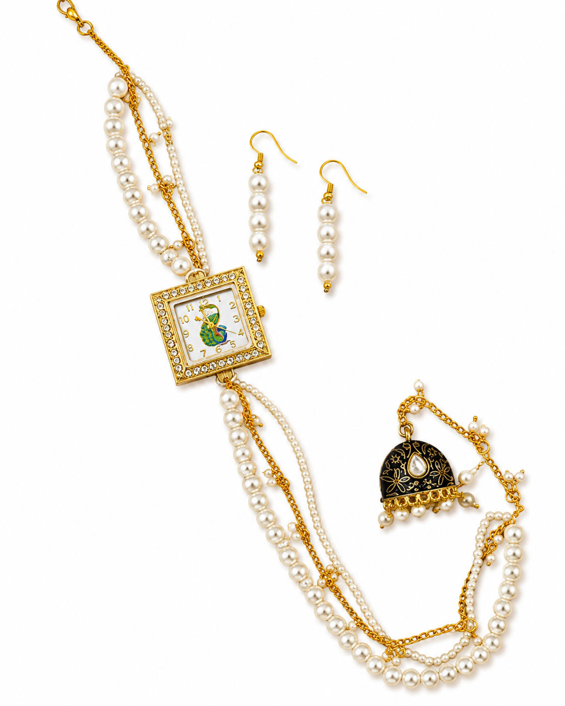Luxury Pearl Chain Watch Combo with Earrings