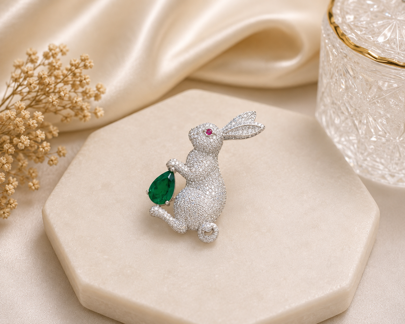 Luxury Emerald Bunny Brooch