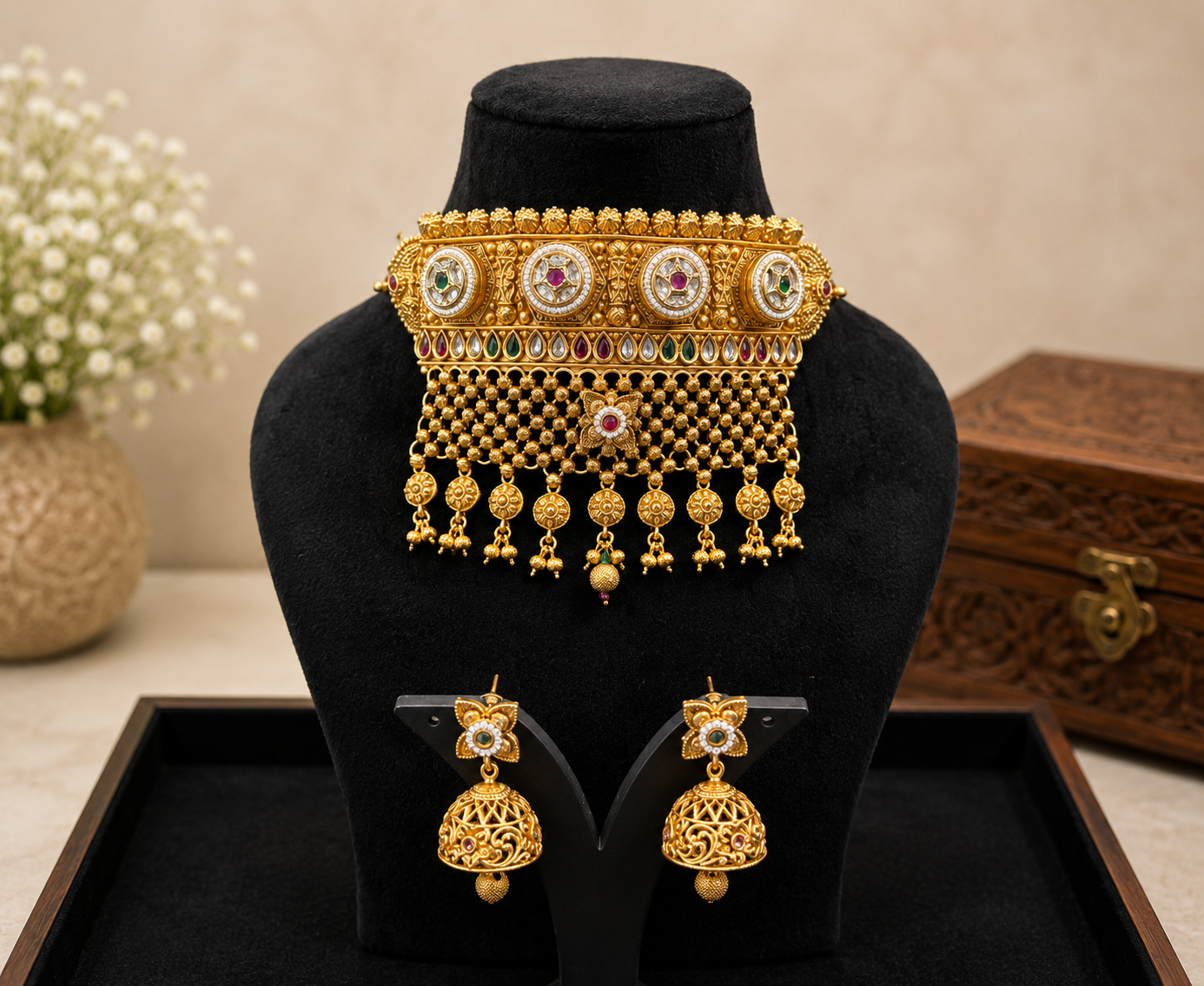 Rajwadi Heritage Rajputi Aad with Jhumki Earrings