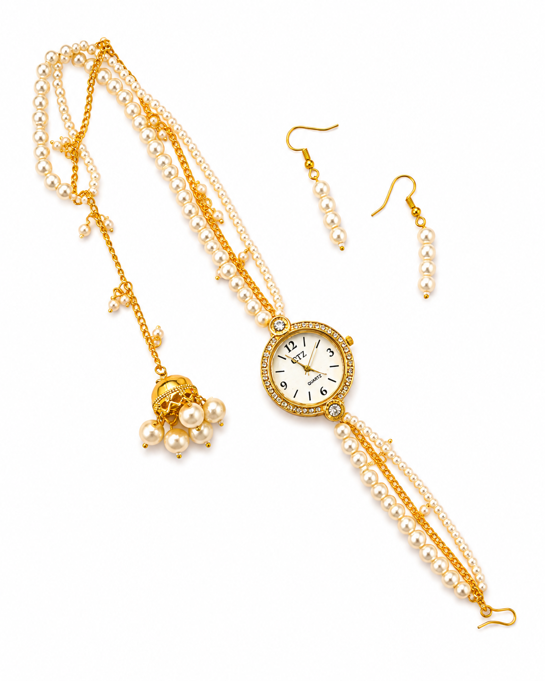 Luxury Pearl Chain Watch Combo with Earrings