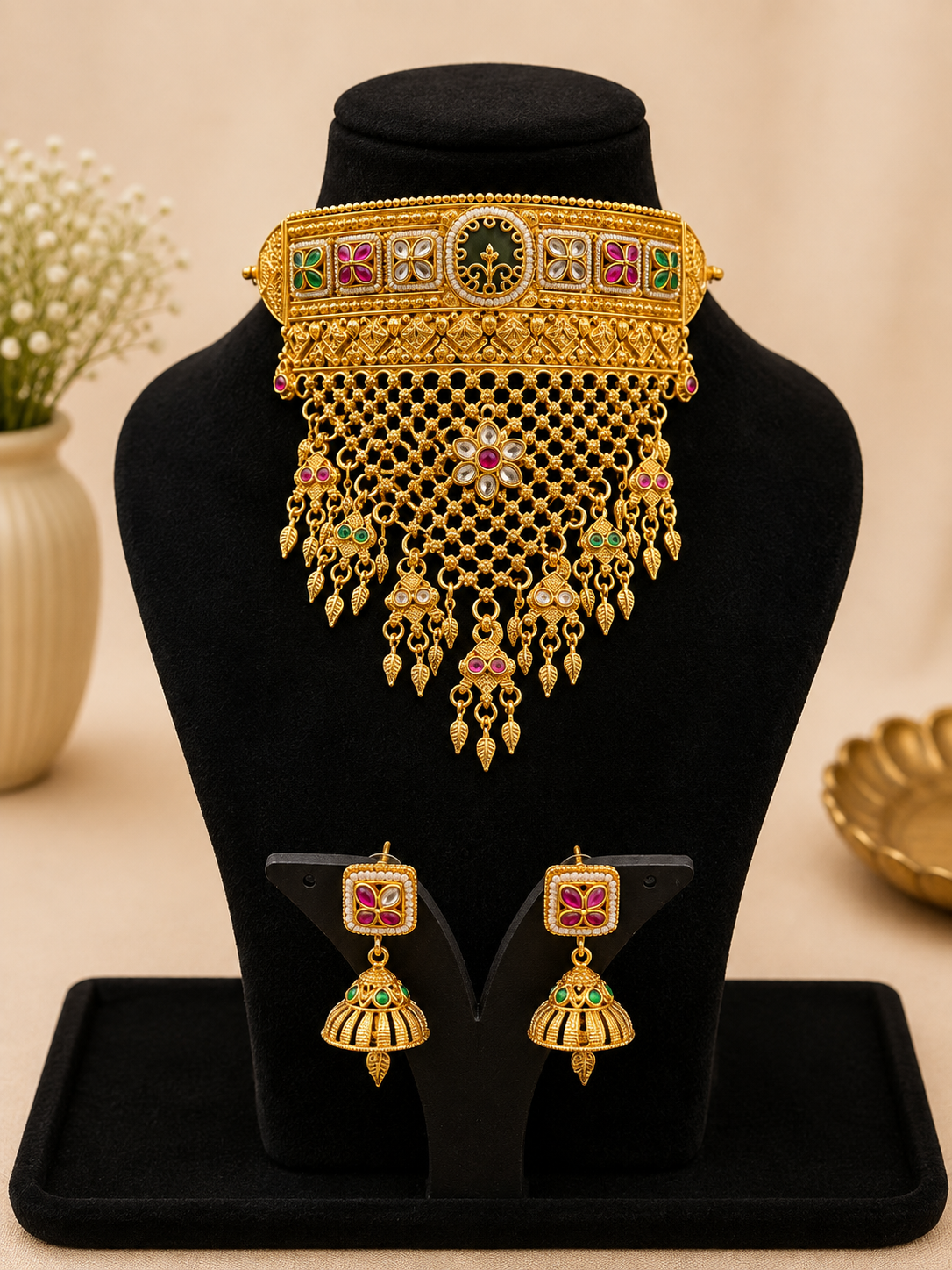 Rajwadi Heritage Rajputi Aad with Jhumki Earrings