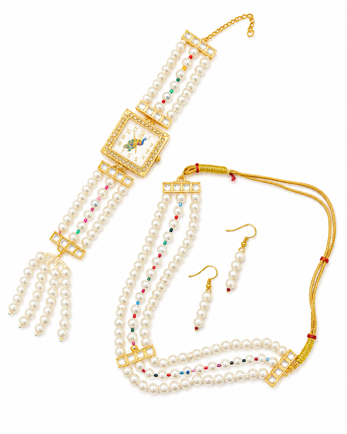 Luxury Pearl Watch & Choker Jewellery Combo Set