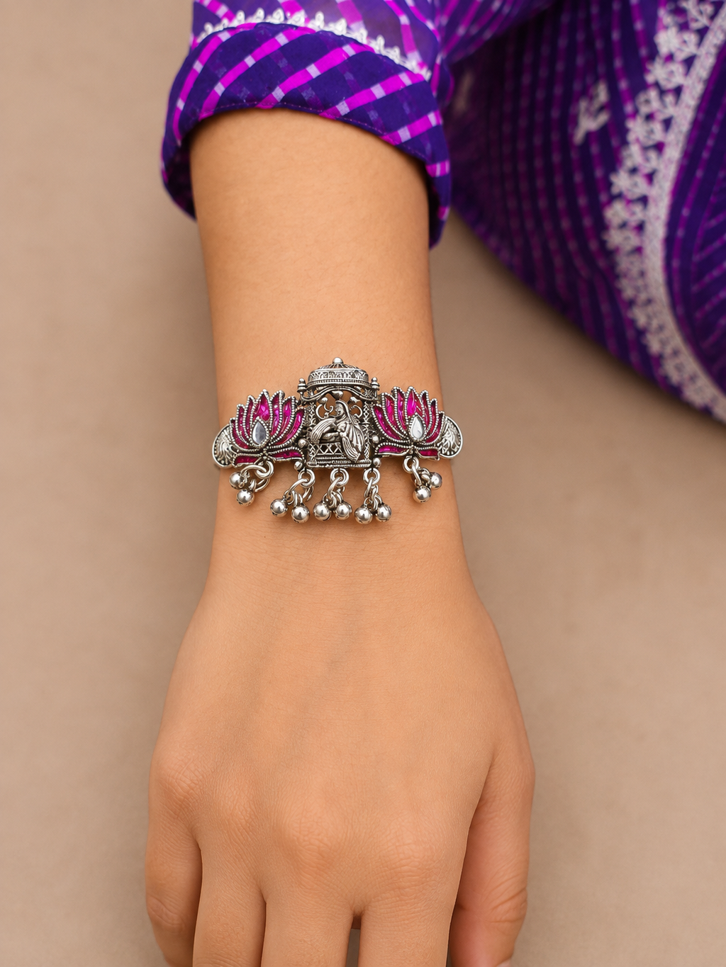 Oxidised Lotus Ghungroo Bracelet