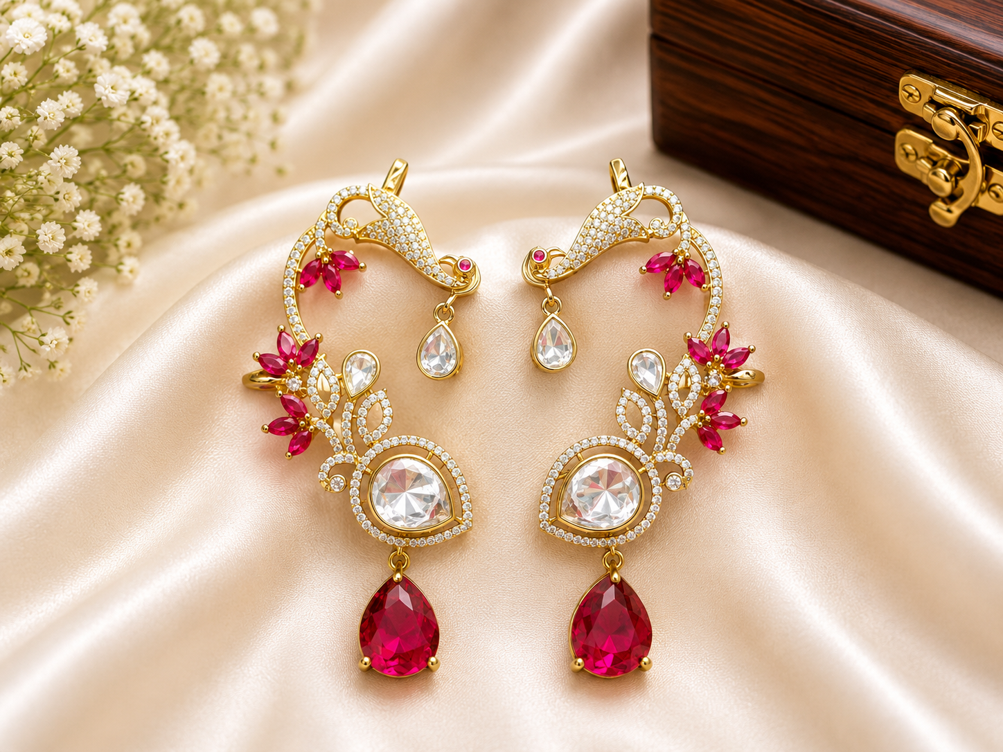 Moissanite Peacock Earcuffs