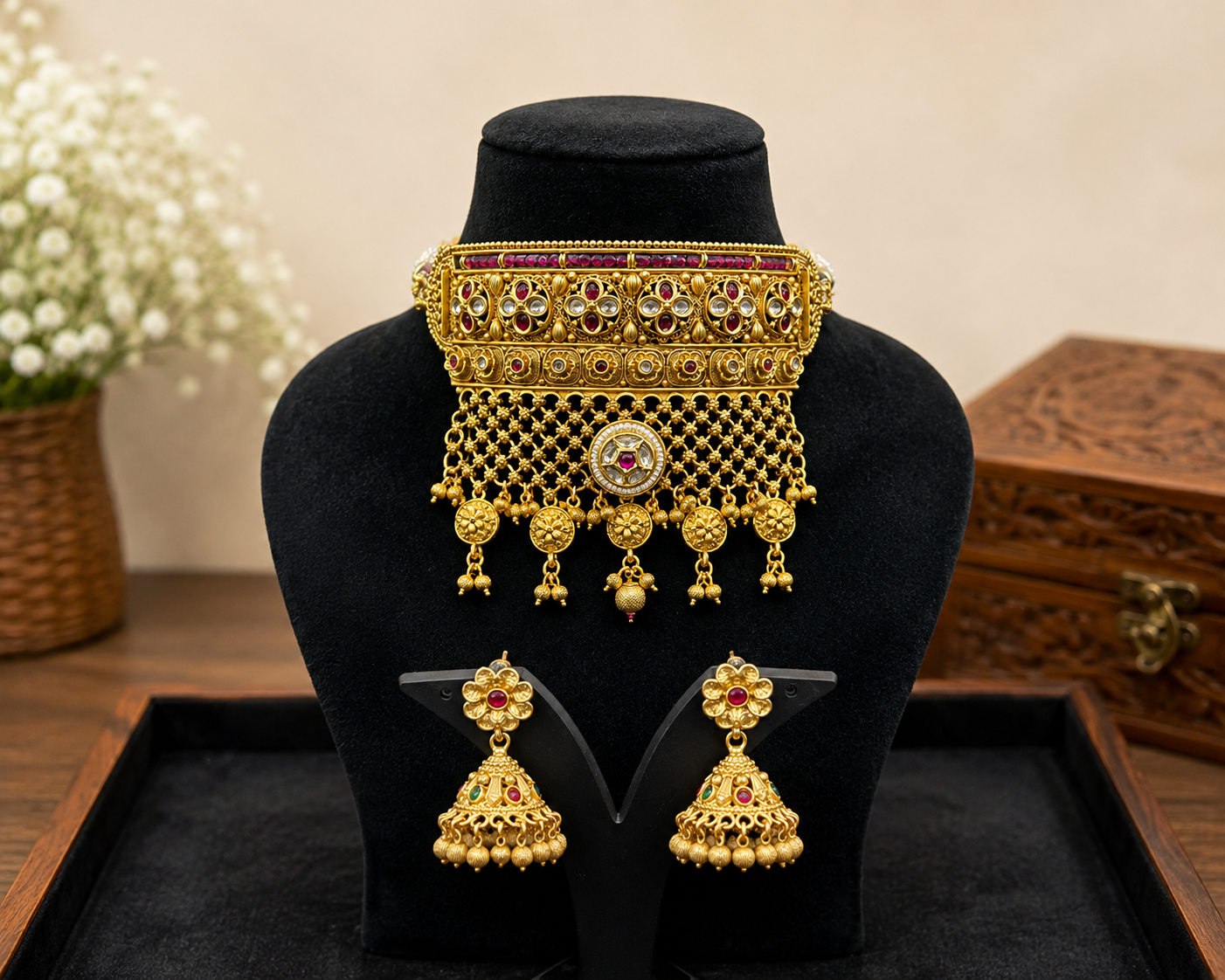 Rajwadi Heritage Rajputi Aad with Jhumki Earrings