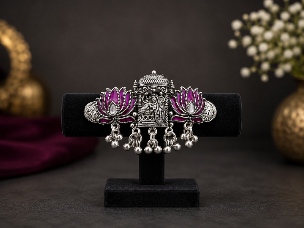Oxidised Lotus Ghungroo Bracelet