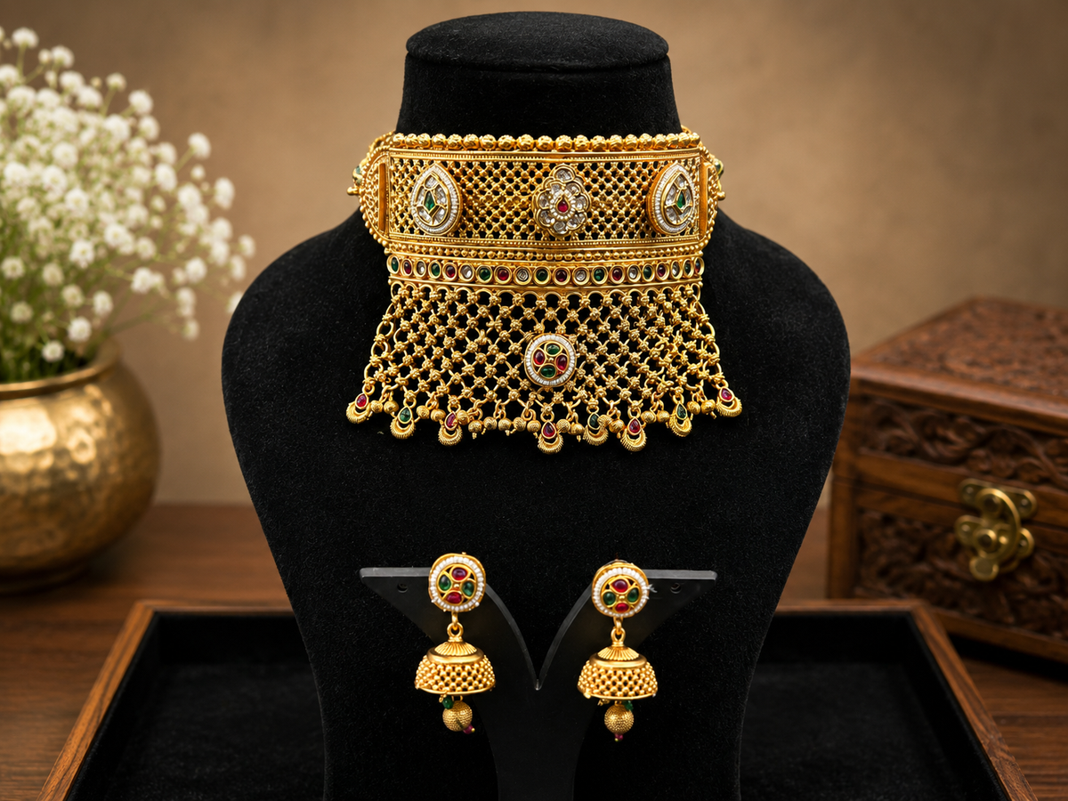 Rajwadi Heritage Rajputi Aad with Jhumki Earrings
