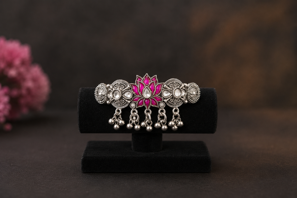 Oxidised Lotus Ghungroo Bracelet