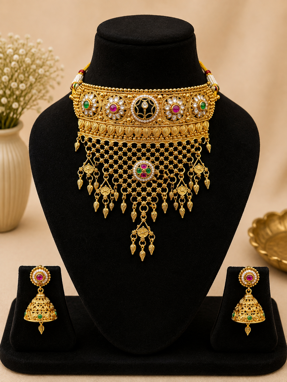 Rajwadi Heritage Rajputi Aad with Jhumki Earrings