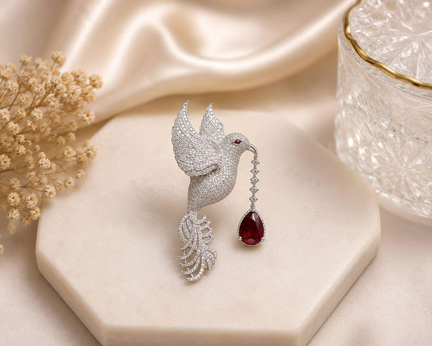 Luxury Ruby Bird Brooch