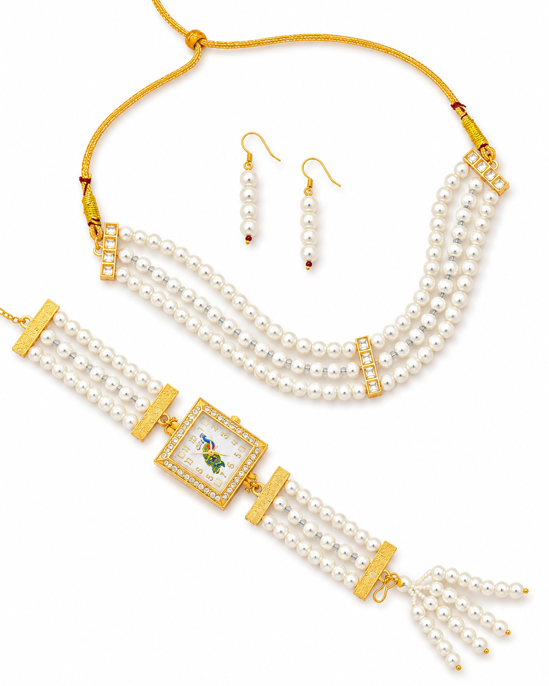 Luxury Pearl Watch & Choker Jewellery Combo Set
