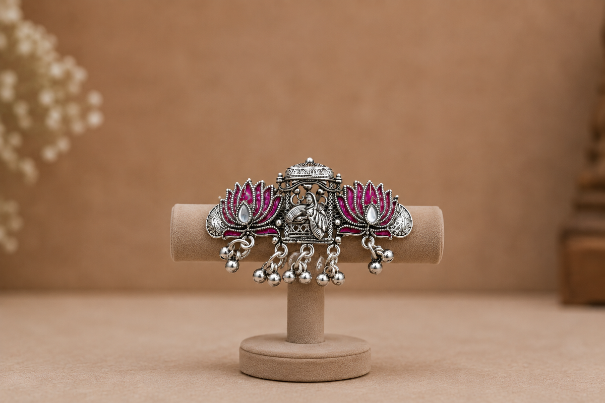 Oxidised Lotus Ghungroo Bracelet