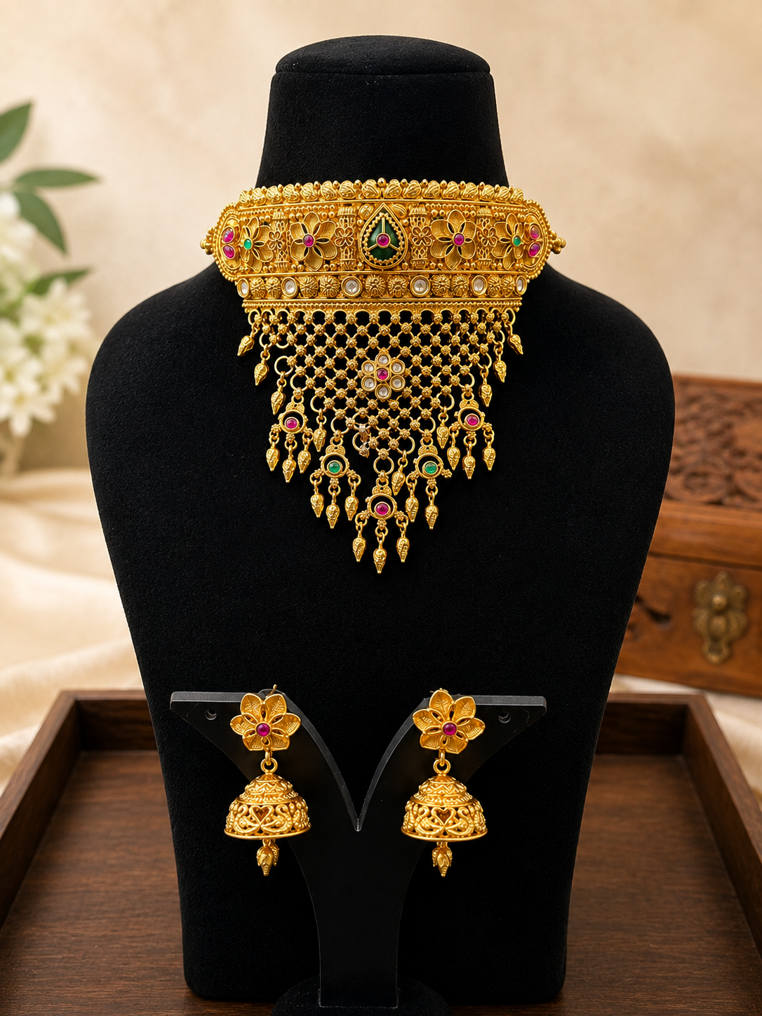 Rajwadi Heritage Rajputi Aad with Jhumki Earrings